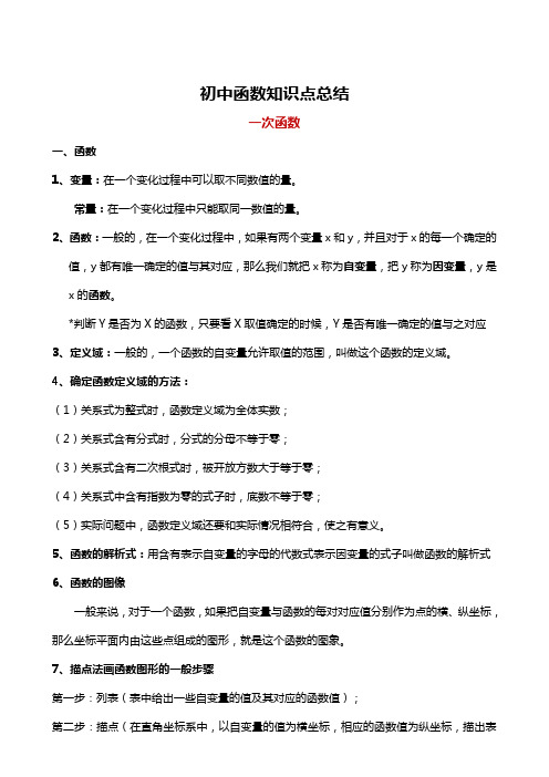 中考专题复习：初中数学函数知识归纳