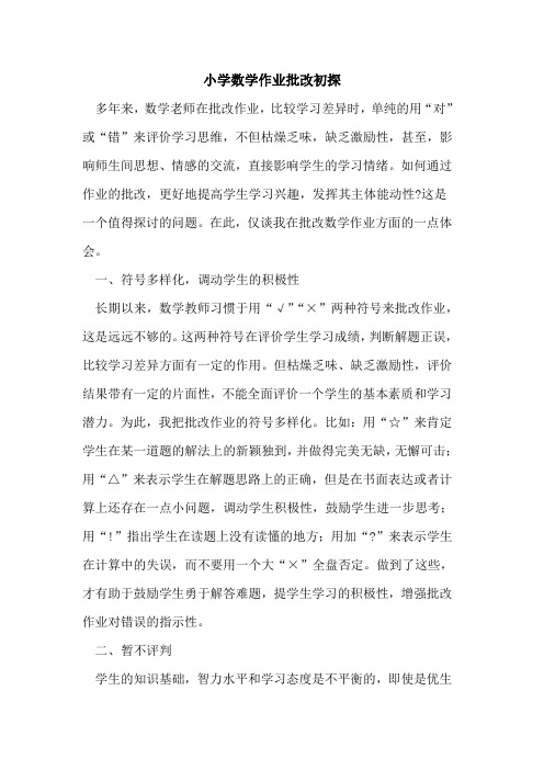 小学数学作业批改初探