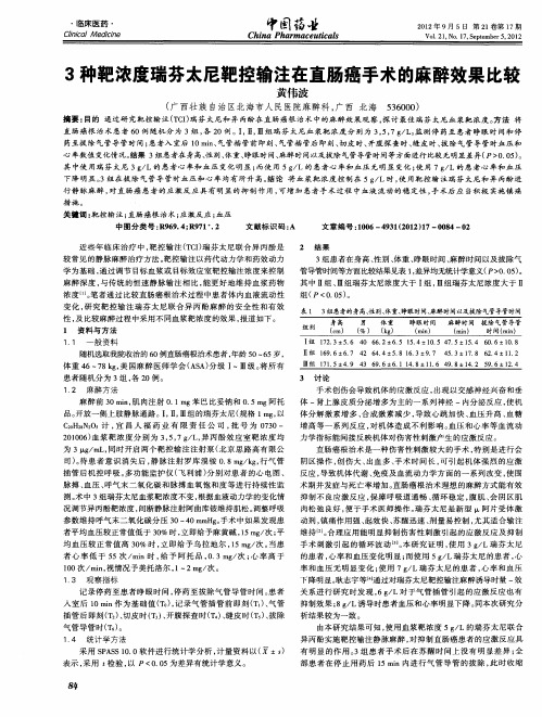 3种靶浓度瑞芬太尼靶控输注在直肠癌手术的麻醉效果比较