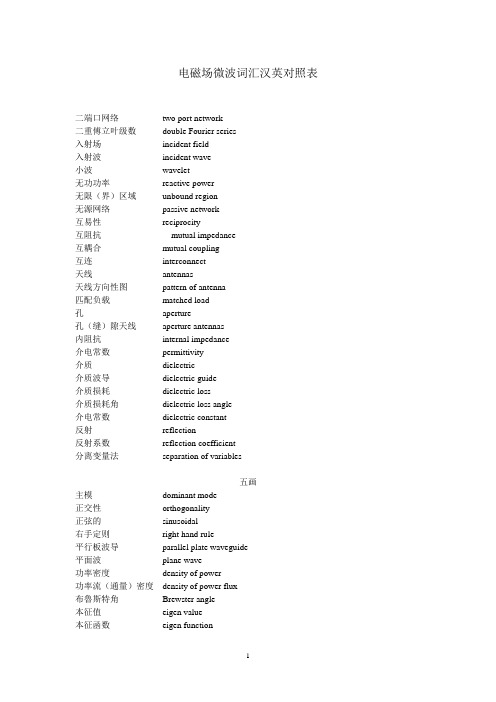 电磁场词汇汉英对照表