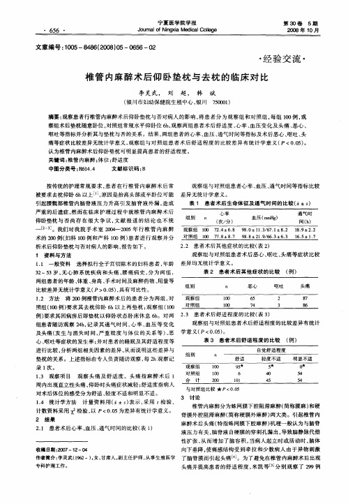 椎管内麻醉术后仰卧垫枕与去枕的临床对比