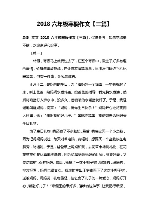 2018六年级寒假作文【三篇】