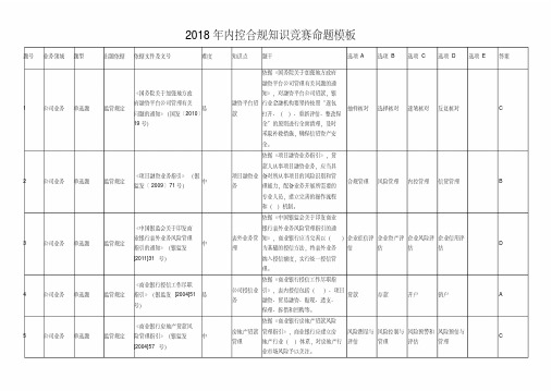 2018年内控合规知识竞赛命题模板(含答案)【2020年最新】