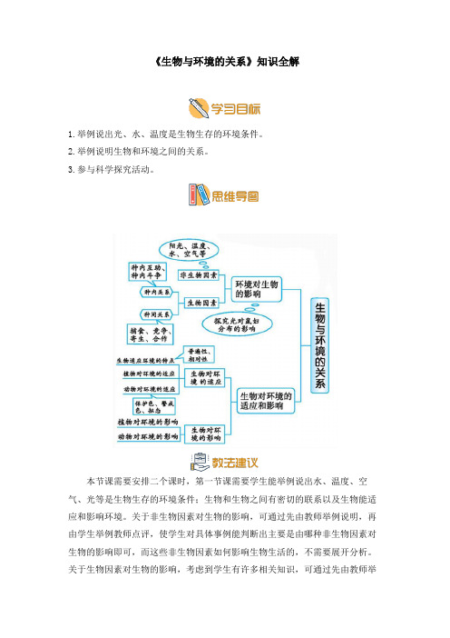 苏教版七年级生物上册《生物与环境的关系》知识全解