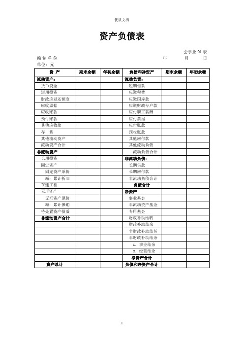 事业单位会计报表格式