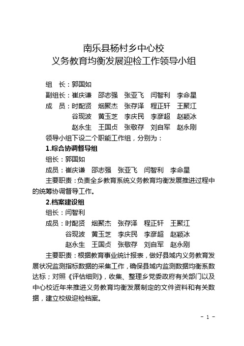 杨村乡迎检工作领导小组