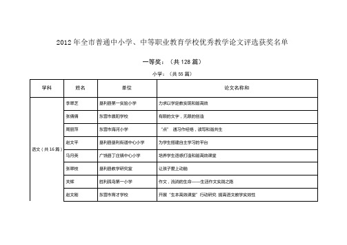2012年全市普通中小学、中等职业教育学校优秀教学论文评选获奖名单