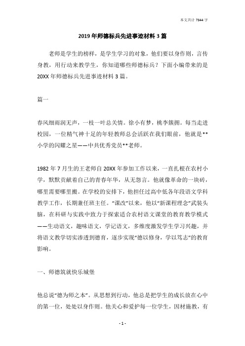 2019年师德标兵先进事迹材料3篇