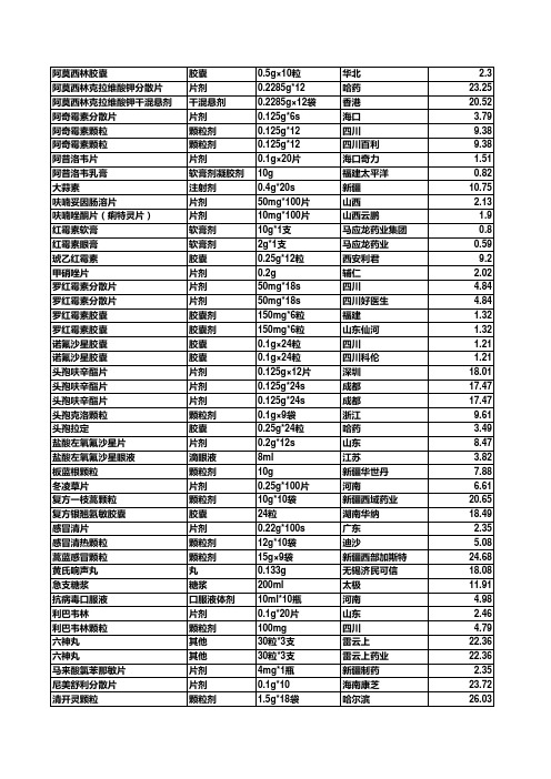 基本药物 Microsoft Excel 工作表