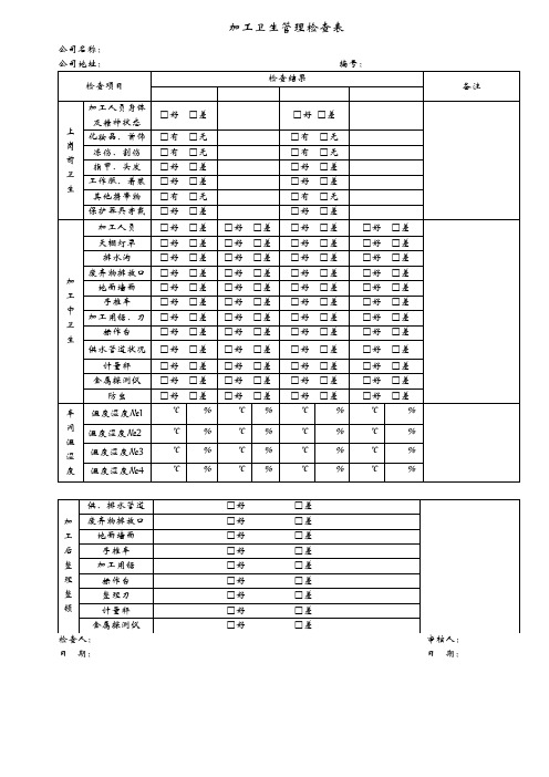 卫生检查表(欧奈雅美妆)
