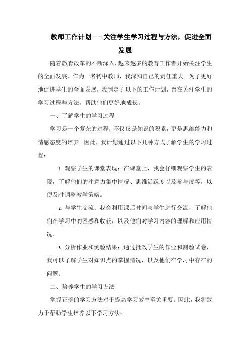 教师工作计划——关注学生学习过程与方法,促进全面发展