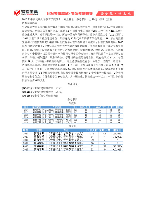 【爱考宝典】2020年中央民族大学教育学院考研介绍、专业目录、分数线、报录比汇总