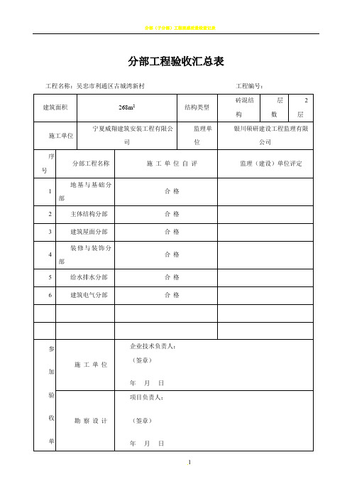 分部工程验收汇总表