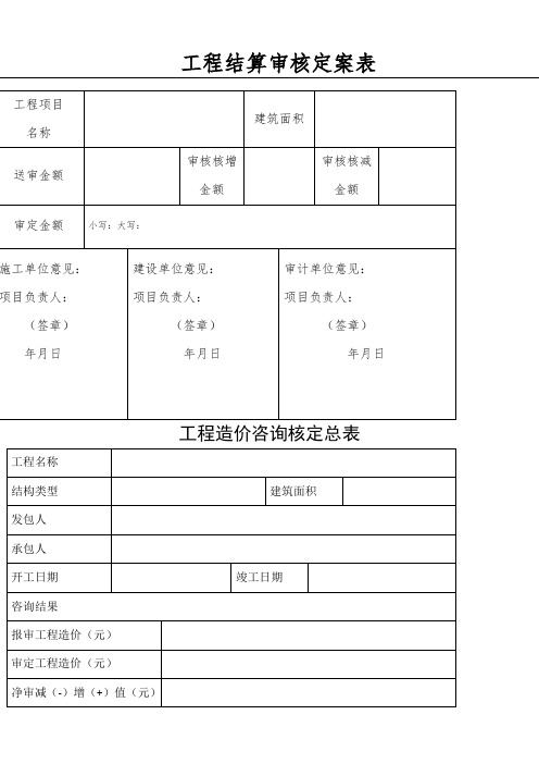 工 程 结 算 审 核 定 案 表格模板