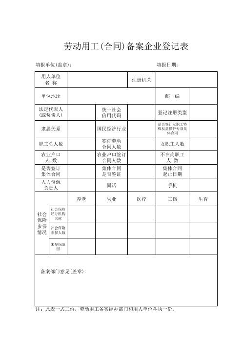 劳动用工(合同)备案企业登记表