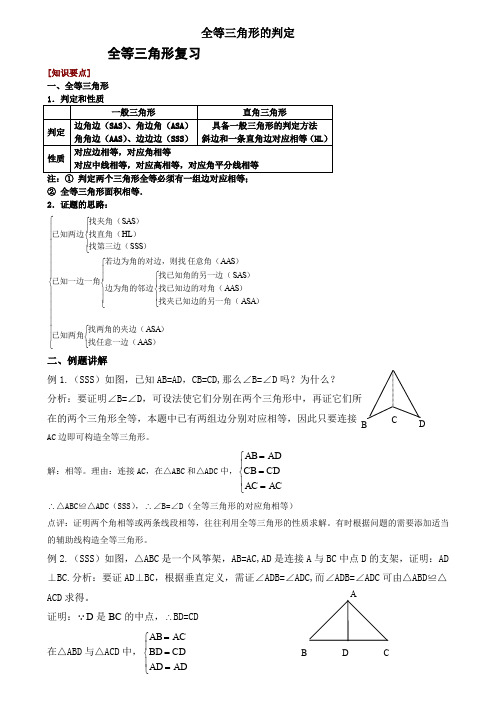 全等三角形的判定复习与总结(教案)