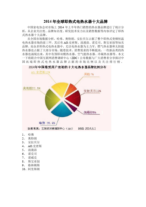 2014年全球即热式电热水器十大品牌