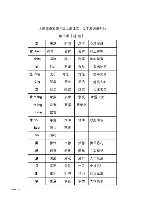 语文四年级上册课文、生字及词语归纳