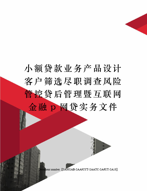 小额贷款业务产品设计客户筛选尽职调查风险管控贷后管理暨互联网金融p网贷实务文件