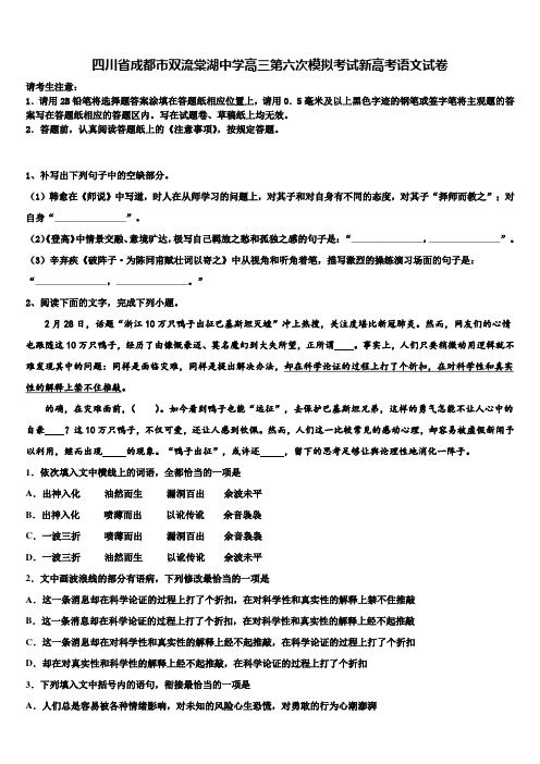 四川省成都市双流棠湖中学高三第六次模拟考试新高考语文试卷及答案解析