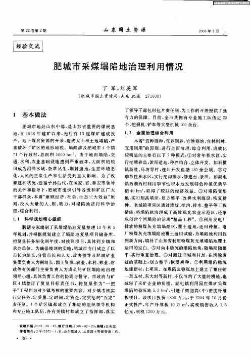 肥城市采煤塌陷地治理利用情况