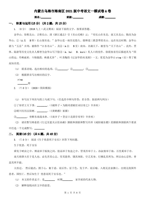 内蒙古乌海市海南区2021版中考语文一模试卷A卷