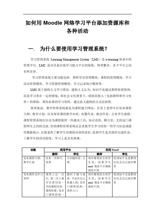如何用Moodle网络学习平台添加资源库和各种活动分析