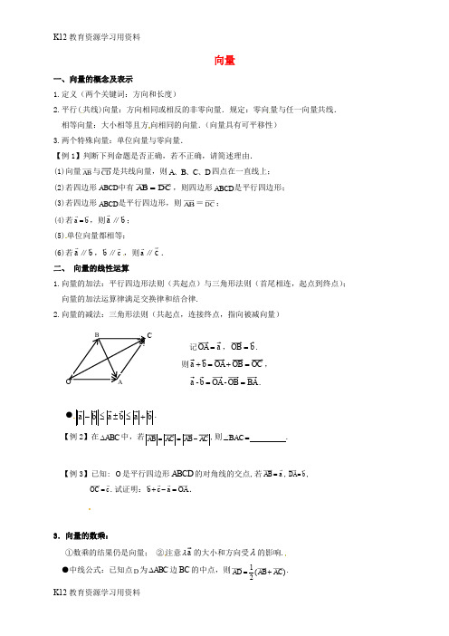 【配套K12】江苏省如皋市高考数学一轮复习 向量教学案