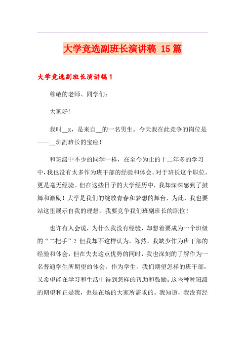 大学竞选副班长演讲稿 15篇