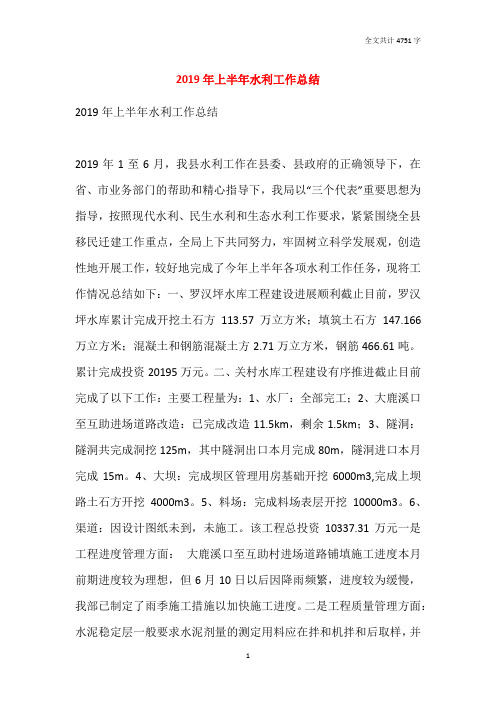 2019年上半年水利工作总结
