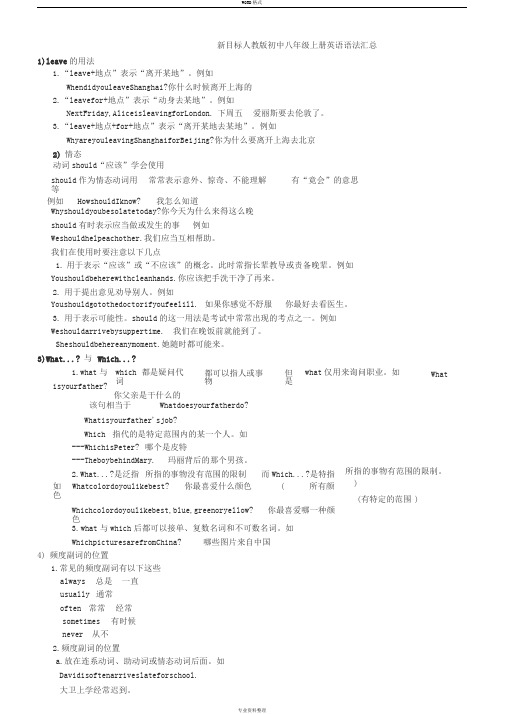 新目标人教版初中八年级上册英语语法汇总