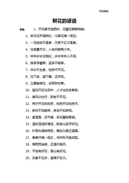 鲜花的谚语