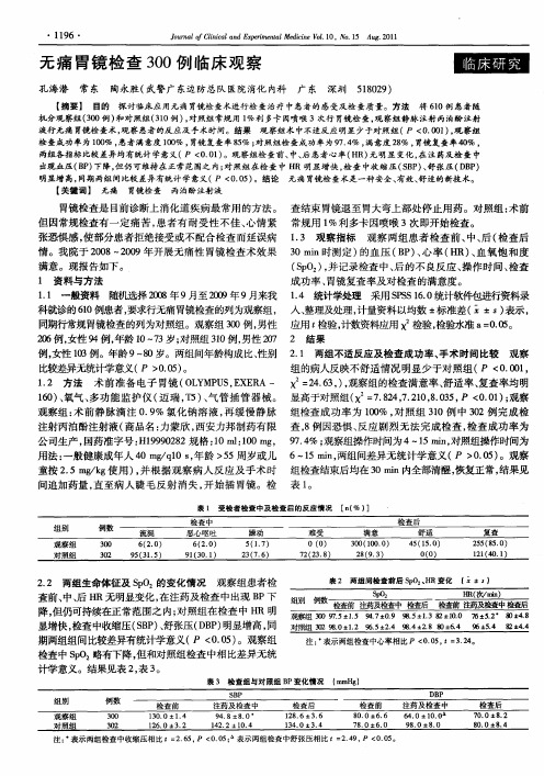 无痛胃镜检查300例临床观察