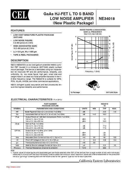 NE34018-64-A;NE34018-A;NE34018-T1-64-A;NE34018-EVGA19;中文规格书,Datasheet资料