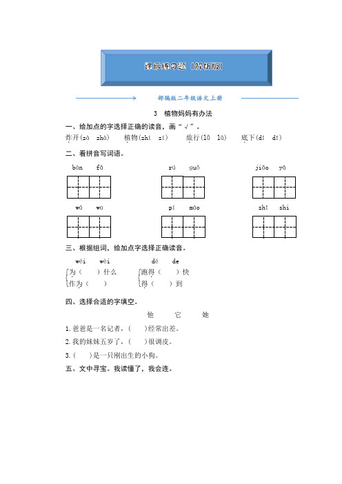 2020-2021部编版二年级语文上册3《植物妈妈有办法》 课后练习题(附答案)