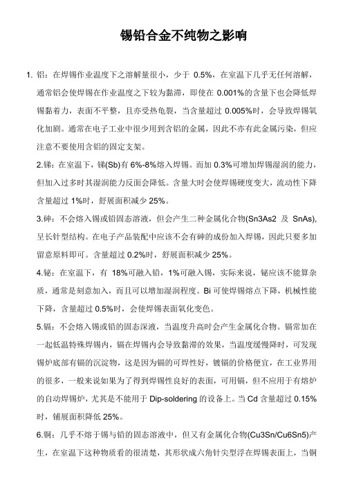 锡铅合金不纯物之影响