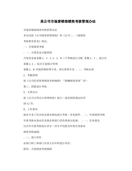 某公司市场营销部绩效考核管理办法