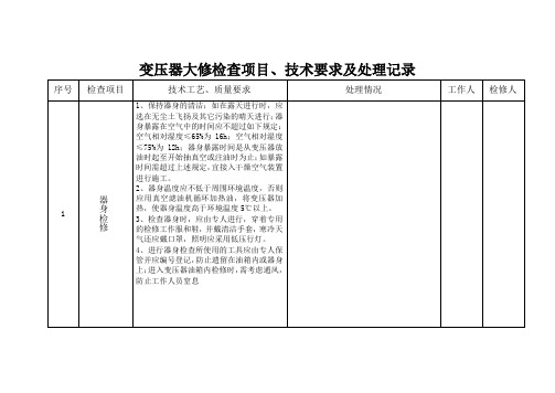 变压器大修工艺及技术质量要求