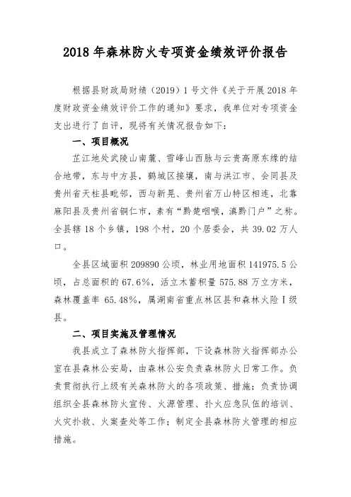 2018年森林防火专项资金绩效评价报告