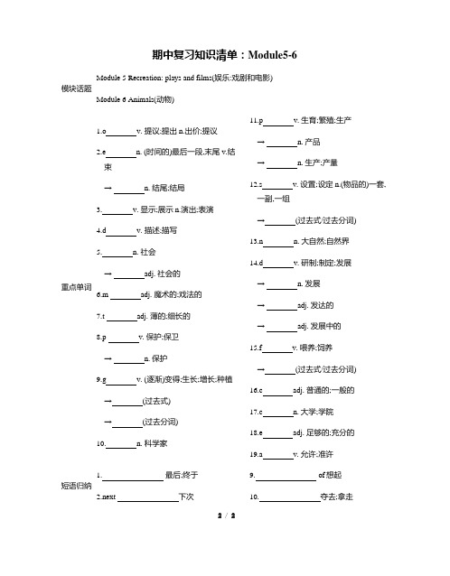 八年级上册 外研版期中复习知识清单：Module5-6