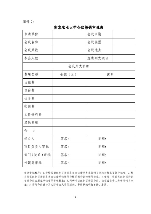 南京农业大学会议报销审批表