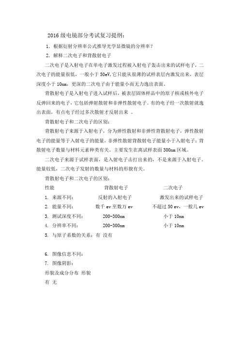2016级电镜部分考试复习提纲