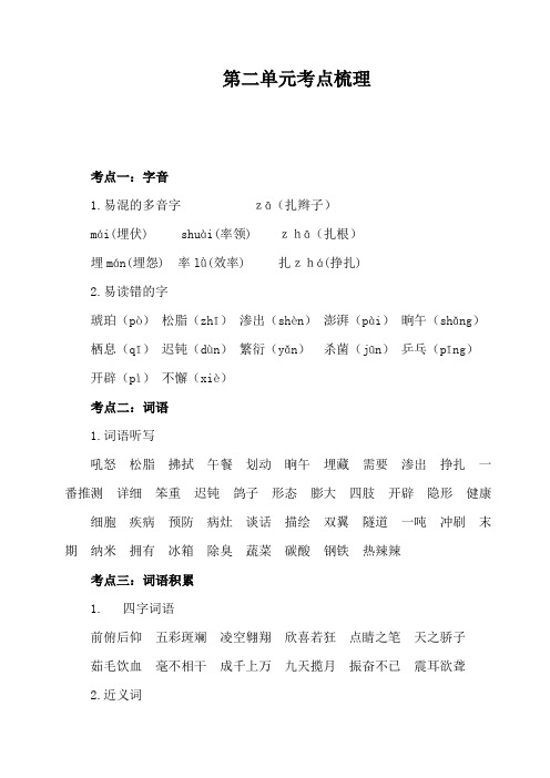 部编版语文四年级下册第二单元考点梳理