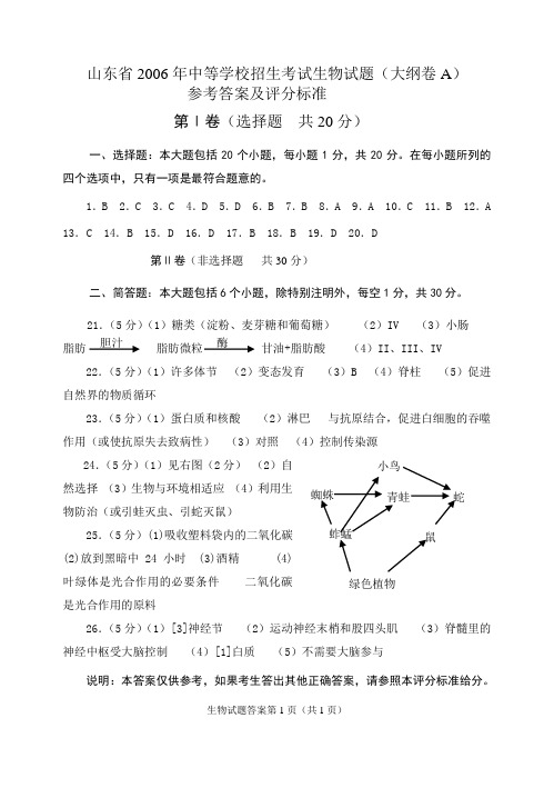 06山东中考大纲答案