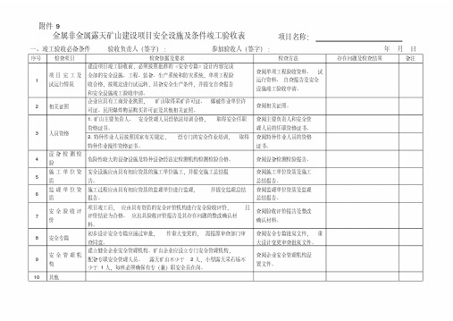 金属非金属露天矿山建设项目安全设施及条件竣工验收表项目