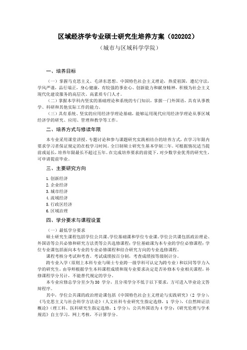 区域经济学专业硕士研究生培养方案(020202)