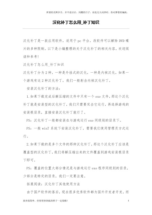 汉化补丁怎么用_补丁知识(新)