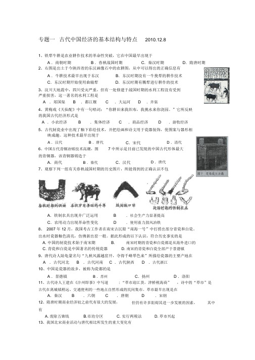 高中历史必修二专题一练习【实用】
