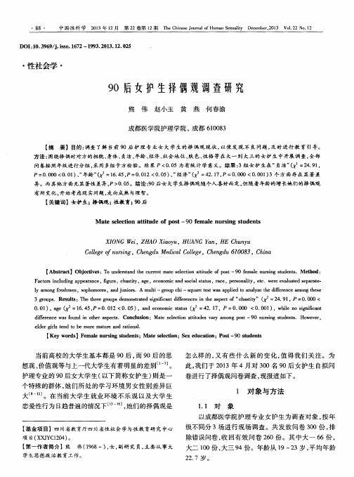 90后女护生择偶观调查研究