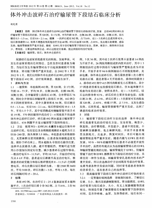体外冲击波碎石治疗输尿管下段结石临床分析